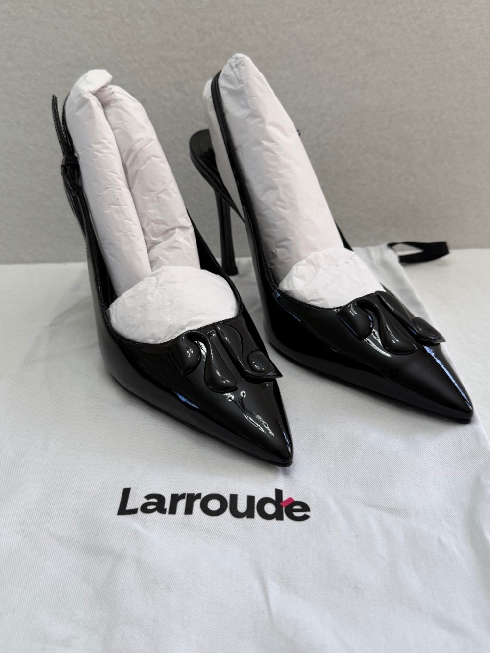 Larroude Black Patent Leather Slingback Pumps Size 9 GUC